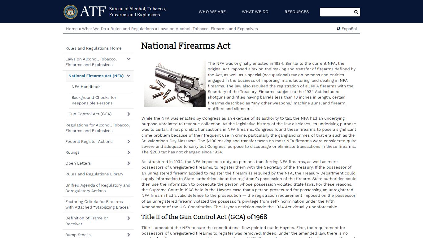 National Firearms Act - Bureau of Alcohol, Tobacco, Firearms and Explosives